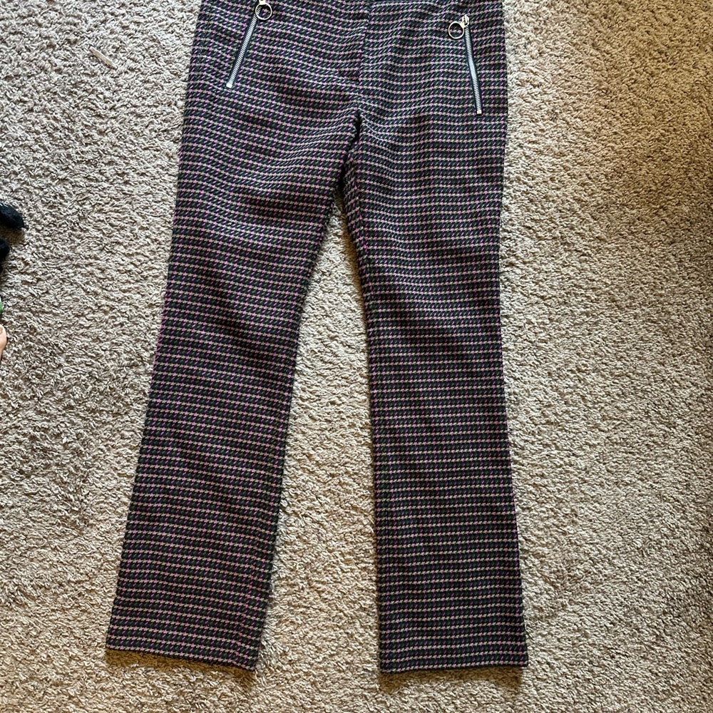 Tanya Taylor Womens pants size 6 30” waist houndstooth pink black brown
